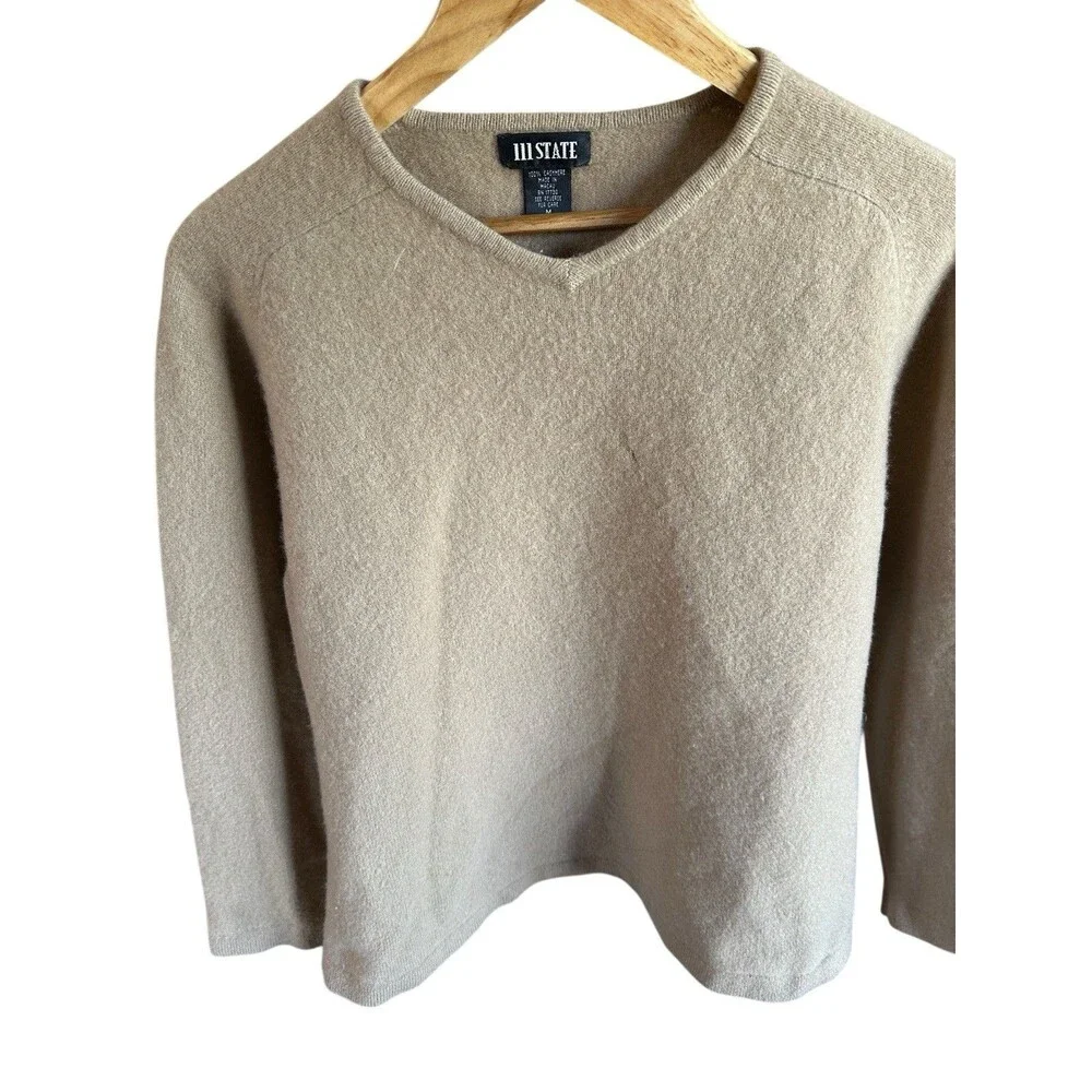 111 State 100% Cashmere Sweater Men’s Medium Tan V Neck Pullover